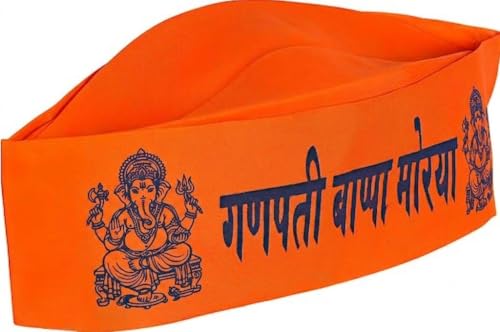 Image of CRAFT WORLD Ganpati Bappa Printed Topi, Cap, and Special Ganesh Chaturthi Festival Pooja, Visarjan Topi Use It Unisex Pack of 12 (Size - Free, White)