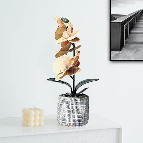 Image of VRCT Artificial Orchid Flowers Mini Potted Orchid Flowers Fake Orchids with Cremic Vase for Home Office Wedding Table Centerpiece Decoration