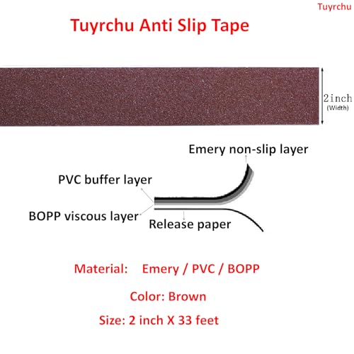 Image of Anti Slip Tape 2 Inch Wide, Waterproof Grip Adhesive Tape, Heavy Duty High Traction Friction for Indoor /Outdoor Steps (33 Ft /Brown).