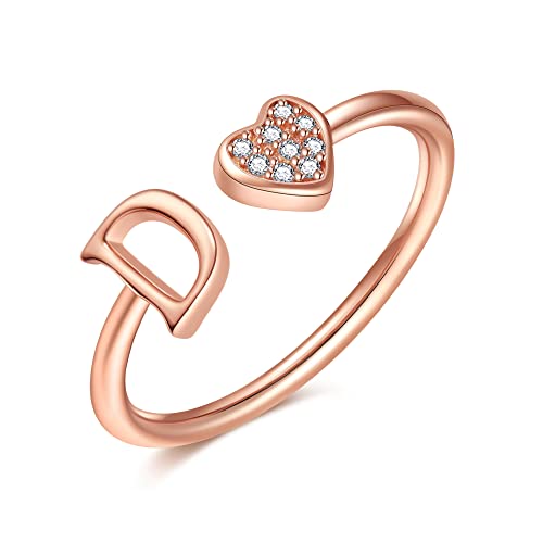 Image of Initial Rings for Teen Girls - S925 Heart Sterling Silver Rings for Teen Girls | 14K Gold /Rose Gold /Sterling Silver Plated Ring for Girls Kids Women Ring for Teenager Girls Gifts Adjustable, No Tarnish, Hypoallergenic