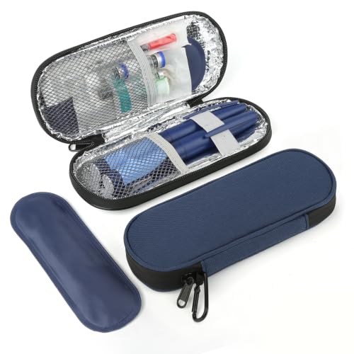 Image of Insulin Pen Cooler Travel Case with 2 Reusable TSA Approved Ice Packs, Diabetic Medication Insulated Cooler Bag for Insulin Pens and Other Diabetic Supplies Storage Navy Blue