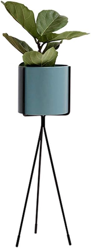 Outdoor Garden Plant Pot Flower Stand Indoor Balcony Decoration Display Shelf Iron Art Herb Bonsai Rack Metal Floor-Stand for Living Room Bedroom Office(Blue)(S+L)