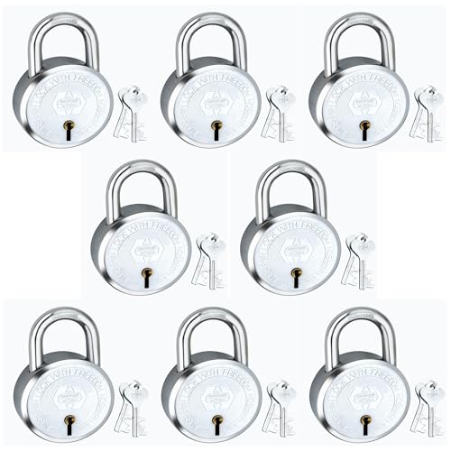 Image of Harrison Padlocks 0675 / Round Luggage Padlock 25mm with 2 Keys /Mild Steel Material /Bright Chrome Plated Finish /Pack of 8 / for Luggage, Suitcase, Box, Bag