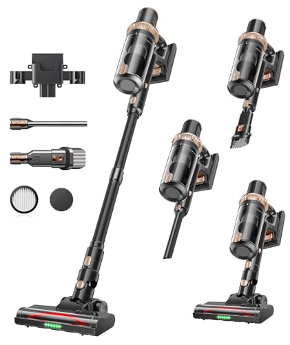Image of Cordless Vacuum Cleaner, 600W 55KPA 60Mins Vacuum Cleaners for Home,Anti-tangle Wireless Vacumm,Rechargeable Vacuum With Green Light,Powerful Stick Vacuum for Carpet /Hardwood Floors,Pet Hair,Black