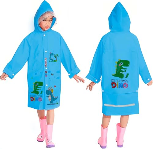 Opiniones y reviews de Impermeables para Niño que puedes comprar esta semana. 41 Impermeable Infantil Estampado para Niño y Niña con Espacio para Mochila Largo para Lluvia con Capucha Suave Resistente y Ligero EVA (MX/US, Alfa, L-Grande, Azul/Dino)