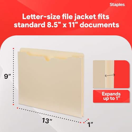 Image of Staples File Jackets, Letter Size, 1 Inch Expansion, Manila, 50 /Pack