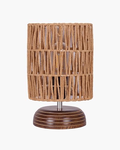 Image of Homesake Natural Weave Rope Table Lamp | Handcrafted Boho Bedside Light with Wooden Base | Warm Ambient Home Decor, Livra Collection, Lighting & Office Decor Light