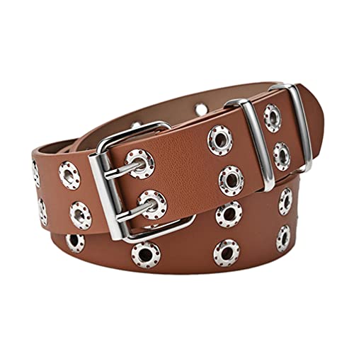 Familyhouse Double Grommet Belt, PU Leather Punk Belt Ladies Eyelet Studded Belt 2 Hole Grommet Jeans Belt3