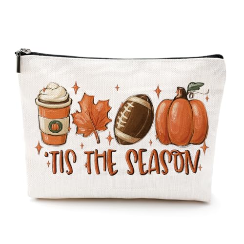 WRSUNT Tis the Season Fall Makeup Bag Fall Gifts for Women Best Friend Bestie Wife Autumn Thanksgiving Cosmetic Bag Autumn Themed Makeup Bag Gifts Ideas
