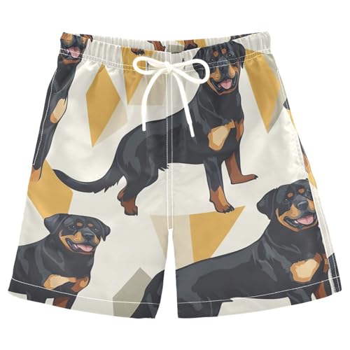 Boys Beach Board Shorts Black Rottweiler Dog Swim Trunk Teen Swimwear