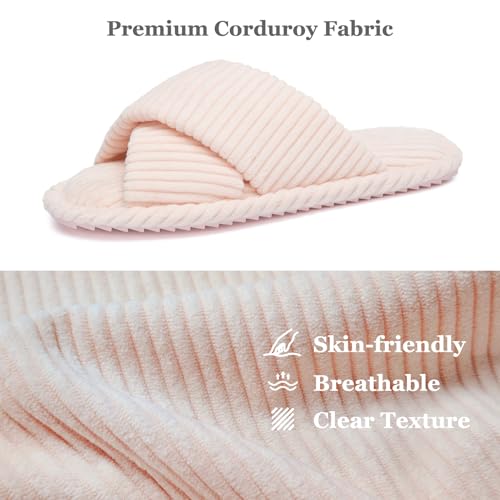 Image of GOEWY Slippers for Women Memory Foam House Bedroom Corduroy Crossbands Open Toe Slides Sandals Shoes Comfy Trendy Gift for womens Anti-Skid sole