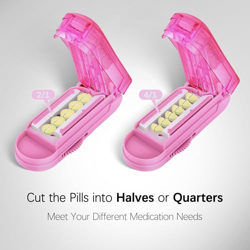 Image of Pill Cutter Splitter for Small and Tiny Pills, Pill Cutter for Small or Large Pills, Pill Splitter for Multiple Pills at a Time with Centering Device and Stainless Steel Blade (Pink)