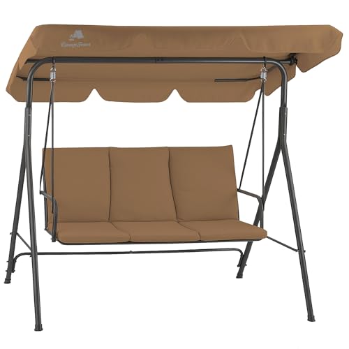HinHocker Columpio Hollywood de 3 plazas con toldo | Marrón | soporta hasta 250 kg | Tumbona balanceante, Banco columpio para exteriores | Columpio de jardín, Silla columpio | Columpio suave, Columpio