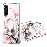JRIANY per Samsung Galaxy A56 5G Trasparente Cover, Morbido TPU Silicone Protettiva Custodia con Fiore Fiori Motivo Antiurto Antigraffio Protezione Originale Case Custodie per Samsung A56 5G - Gatto
