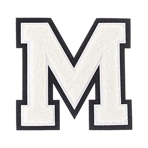 M - White on Black - 4 1/2 Inch Heat Seal/Sew On Chenille Varsity Letter