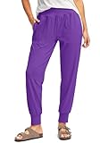 SANTINY Women's Joggers with Pockets High Waisted Athletic Workout Yoga Pants Tapered Jogger Pants for Women（Purple04_L） Purple