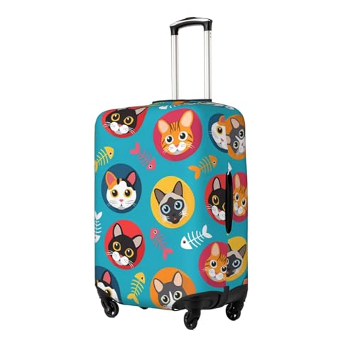 Cat and Fish Bones Print Luggage Cover Washable Elasticated Suitcase Covers TSA Approved Stylish Dust and Scratch Resistant Case Protector for Kids and Adults2