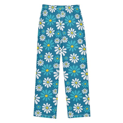 White Blue Daisy Flowers Boys Pants for Kids Jogger Pants with Pockets S-XL