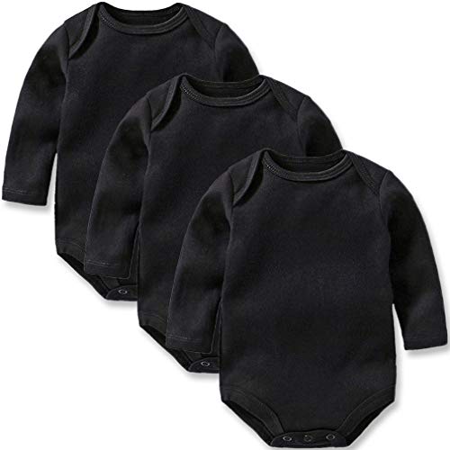 Image of GLEAMING GRAIN Newborn Baby Long Sleeve Bodysuits 100% Cotton Solid Color 0-24 Months 3-Pack Set