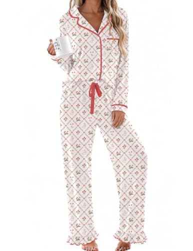 Ekouaer Womens Pajama Sets Long Sleeve Sleepwear Button Down Pjs Loungewear