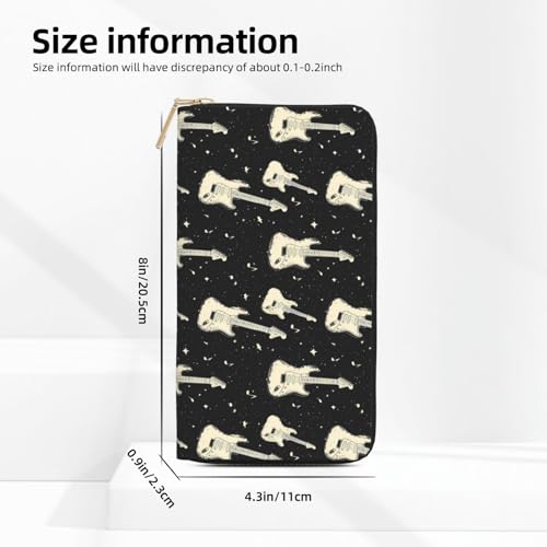 Leather Thin Slim Wallets for Women & Men - Star White Guitar Print Card Wallet Holder with Zipper2