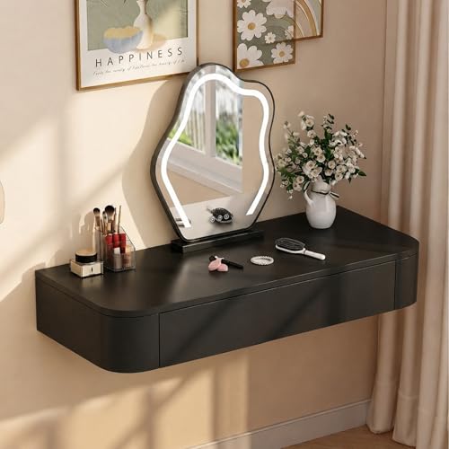 Quvex Fully Assembled Floating Makeup Vanity Desk, Wall Mounted Dressing Table with Drawers, Rounded Corners, 23.6" - 63" Available, Space-Saving Modern Hanging Dresser for Bedroom, Table Only