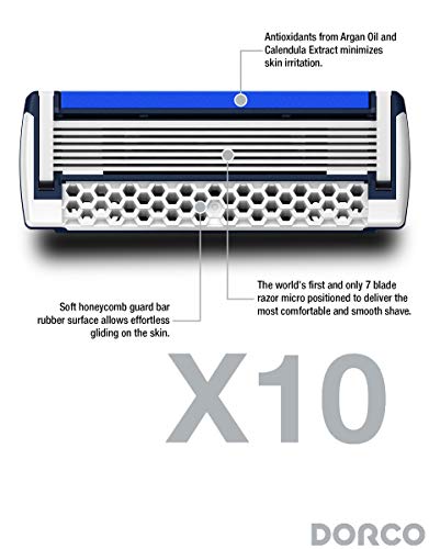 Dorco Pace 7 - World's First And Only Seven Blade Razor System - Value Pack (10 Cartridges + 1 Handle) #TOP2