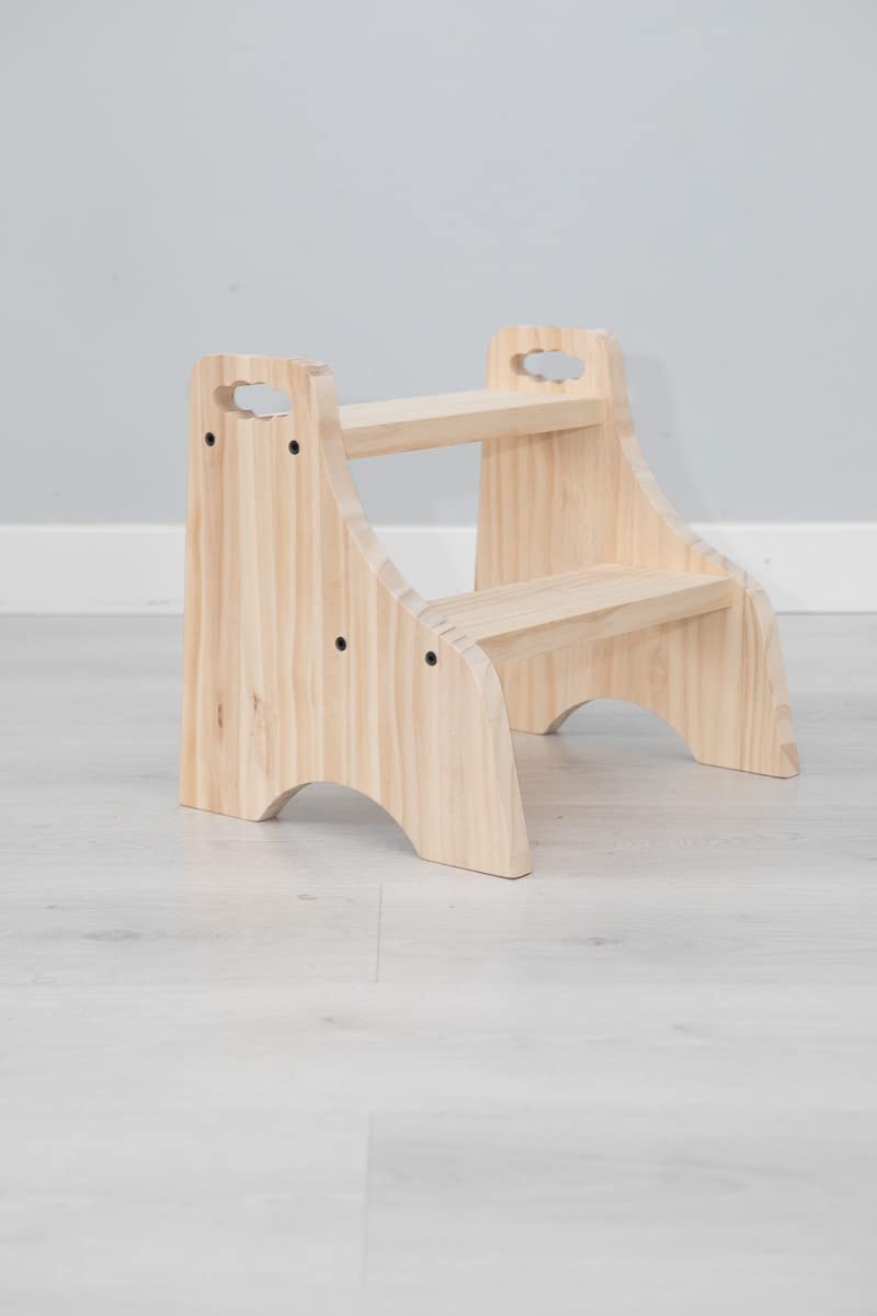 Taburete infantil Montessori - Escalón niños madera 100% natural - banco de madera baño - escalón infantil - escalera 2 peldaños - taburete baño - taburete madera (Modelo Nube)
