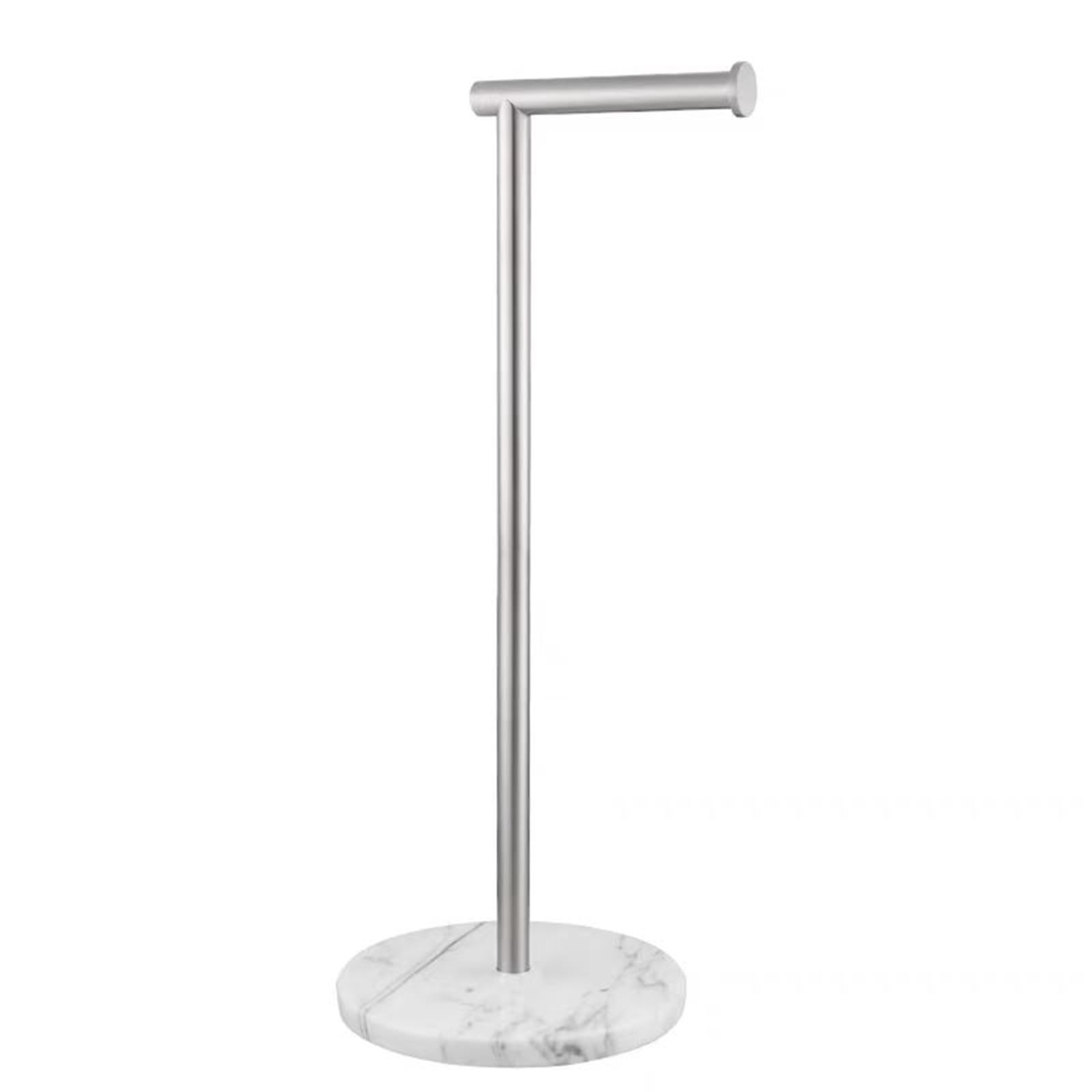 Toilet Paper Holder with Natural Marble Weighted Base, Freestanding Toilet Roll Holder with Reserve, Free Standing Toilet Paper Holder with Storage (Brushed Nickel, incl