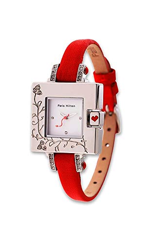 Paris Hilton Small Square 138.4311.99 Steel-White/red Leder Cover
