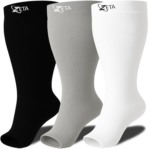 Image of Zeta Wear Plus Size Compression Socks for Women and Men, Wide Calf Knee-High 15-19 mmHg Graduated Support, Easy-On Cuff, Fits Calves to 26 inch / 66 cm