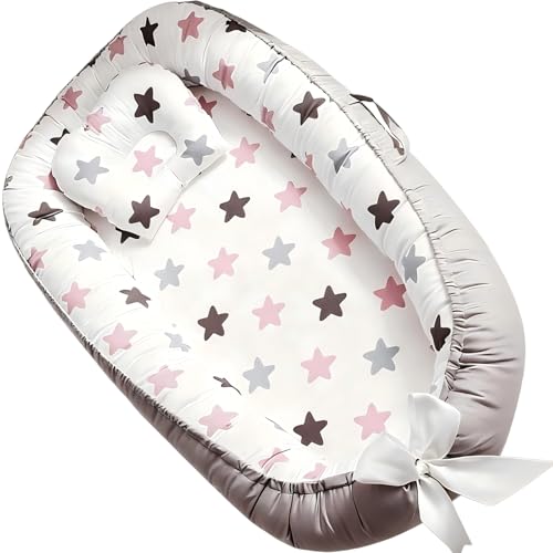Baby Nest Pod, Baby Lounger for Newborn 0-12 Months, with Washable Cover & Adjustable Tie, Lightweight Portable Baby Cushion for Travel & Home
