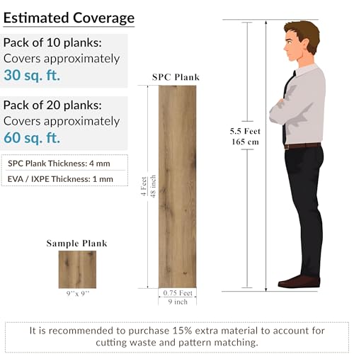 Image of Plantex Interlocking Sound Insulated Flooring Plank /SPC Tile for Floor /Click N Lock Wooden Flooring for Livingroom /Kitchen-30 Square Feet /10 Tiles,Aurora Craft-DIY Installation(Water&Fire Resistant)