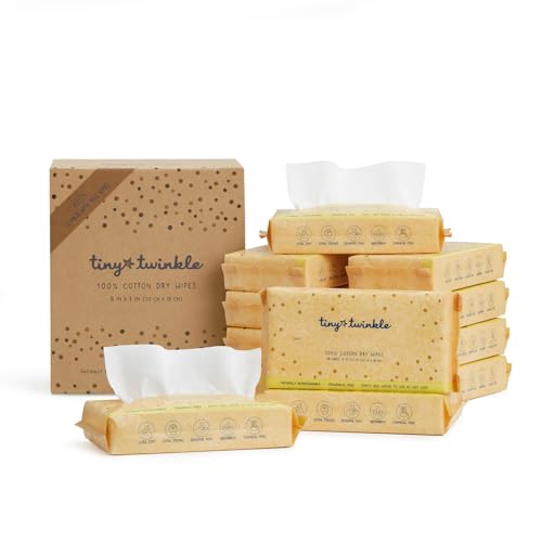 Image of Tiny Twinkle 100% Cotton Dry Wipes for Baby | 576 Count | Use Wet or Dry | Scent Free (Fragrance-Free), Hypoallergenic & Chlorine-Free | Ultra Soft, Strong & Gentle for Sensitive Skin