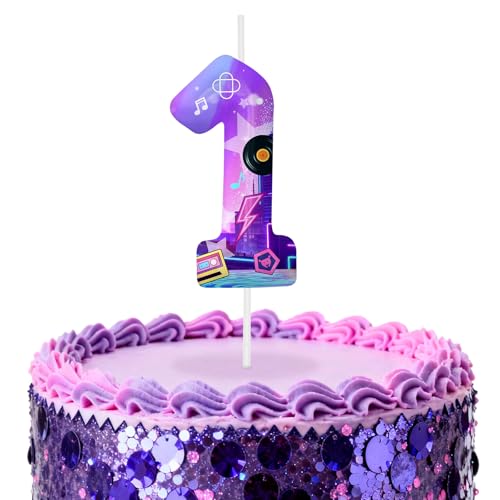 Image of Dark Purple Number 1 Birthday Candles, Cartoon Themed Cake Toppers for Boys Girls Cake Decorations, Birthday Decorations Party Supplies, Number Candles for Party Decor