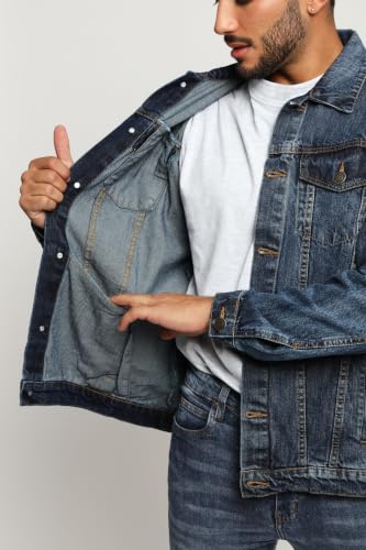 Image of JMOJO Jean Jacket Men - Button Down Trucker Style with Functional Pockets - Classic Mens Denim Jackets for Casual Outfits