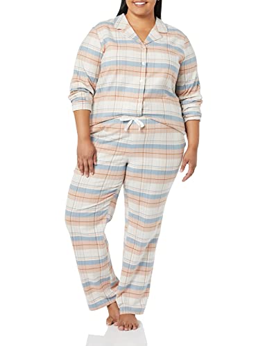 Image of Amazon Essentials Women's Flannel Long-Sleeve Button Front Shirt and Pant Pajama Set