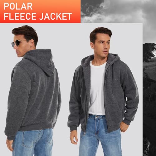 Image of SWISSWELL Men Zip Up Hoodies Sherpa Lined Jacket Heavyweight Fleece Sweatshirt Winter Warm Hooded Coat