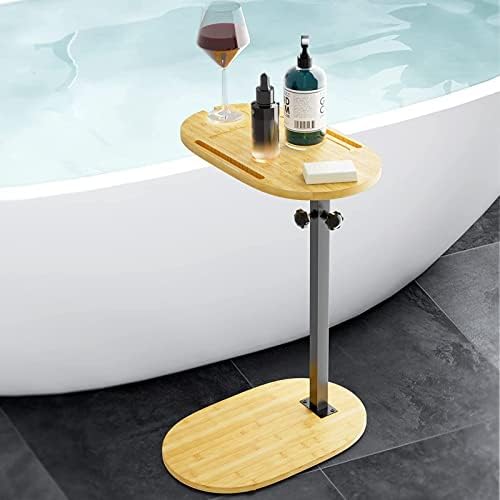 Bamboo Bathtub Tray Table, Bath Caddy Tray with Adjustable Height for Tub Against Wall, Freestanding Bathtub Side Table Tub Shelf for Luxury Bath Home Spa Bathtub Accessories & Mothers Day Gifts