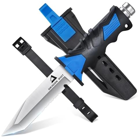 DRAGON RIOT Newest Scuba Diving Knife with Leg Straps & Sheath - Stainless Steel Blade Dive Knife Lightweight, Sharp Divers Knife for Diving, Spearfishing, Snorkeling Cover