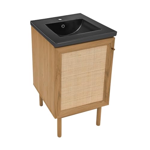 Image of Swiss Madison Classe 18 in. Oak Bathroom Vanity with Black Ceramic Sink Top
