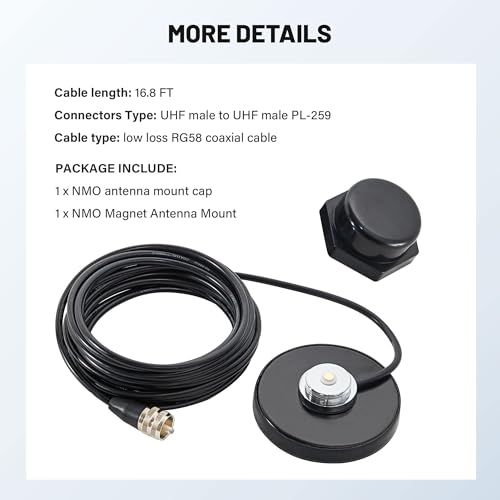 Anina NMO Antenna Magnetic Base Mount 16.4 FT RG58 Coaxial Cable PL-259 Plug with NMO Antenna Mounting Cap for CB Ham GMRS Radio Marine Two Way Radio - Image 7