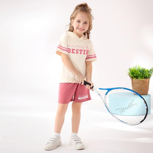 Image of WESIDOM Toddler Girl Clothes Letter Print Drop Shoulder Hoodie Sweatsuits and Short Set 2 Piece Outfit Little Girls Tracksuit