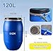 WAZHOU Large Plastic Blue Open Top Storage Barrel Drum Keg with Lid and Latch Ring,Food Grade for Shipping,Air Tight Industrial Container(120L)