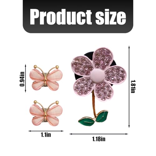 Image of 3PCS Bling Car Air Vent Clips, Butterfly Flower Rhinestone Vehicle Conditioning Outlet Clamps, Diamond Vent Clip Charm Decoration for Women Girls, Universal Automotive Accessories (Pink)