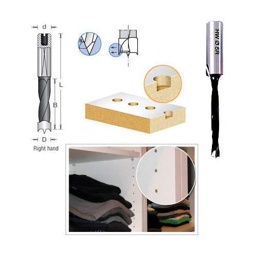 Amana Tool - 202008 Carbide Tipped Brad Pt. Boring Bit R/H 8mm Dia x 77mm Long x 10mm Sh