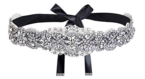Lovful Womens Crystal Rhinestone Braided Wedding Dress Sash Belt, Black