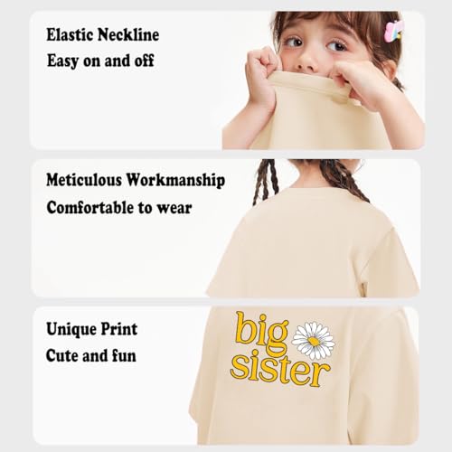 Image of Biggest /Bigger /Big Sister Shirt for Toddler Girls Cotton Short Sleeve Tshirts Announcement Outfits 2-10 Years