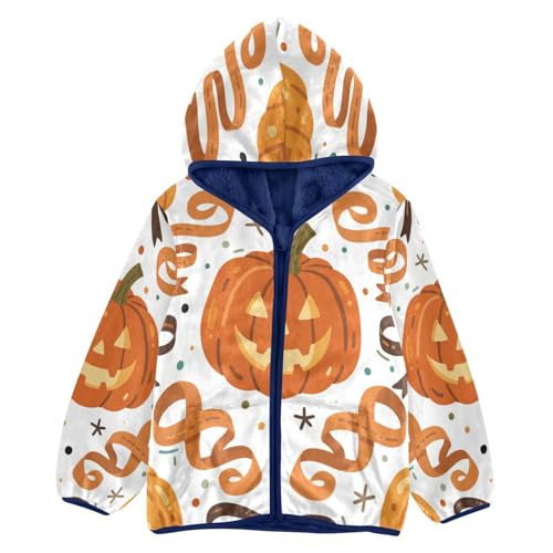 Halloween Pumpkin Pattern with Ribbons Toddler Fleece Jacket Girl Boys Hooded Fleece Jacket Coat