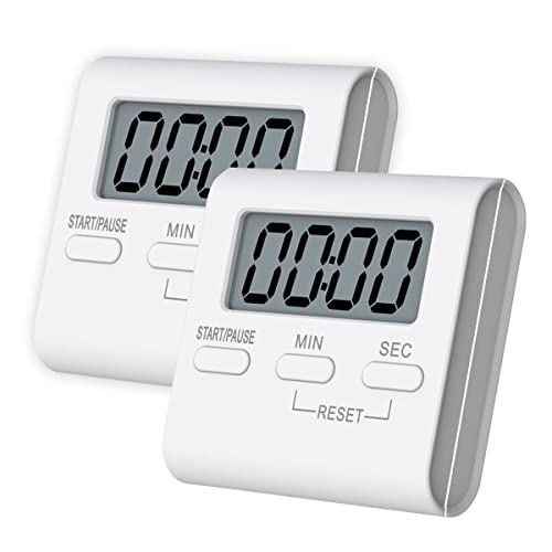 Kitchen Timers, INRIGOROUS 2Pcs Digital Kitchen Timer Magnetic Countdown Stopwatch Timer with Loud Alarm, Big Digit, Back Stand, Hanging Hole for Cooking, Bathroom, Kids, Classroom